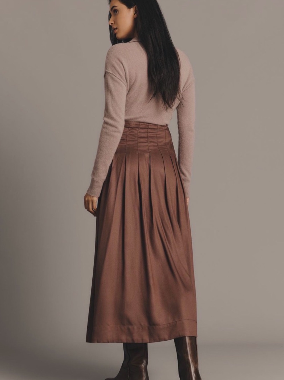 Anthropologie Asymmetric Pleated
Surplus Sz XL Brown Maxi Skirt Double Belt NWT - Picture 3 of 11